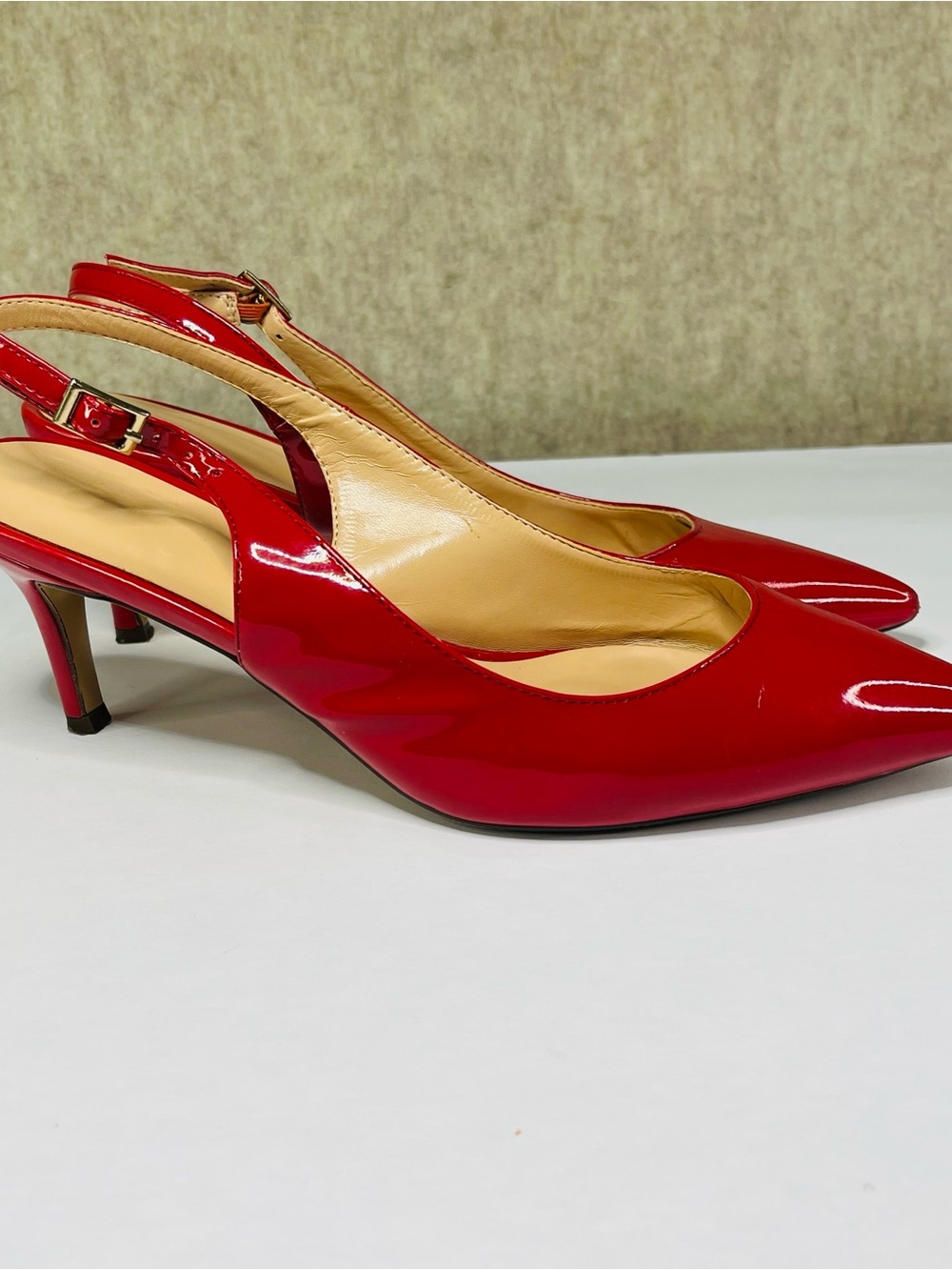 Faux Patent Leather Red Slingback Medium Height Heels Pumps Size 7